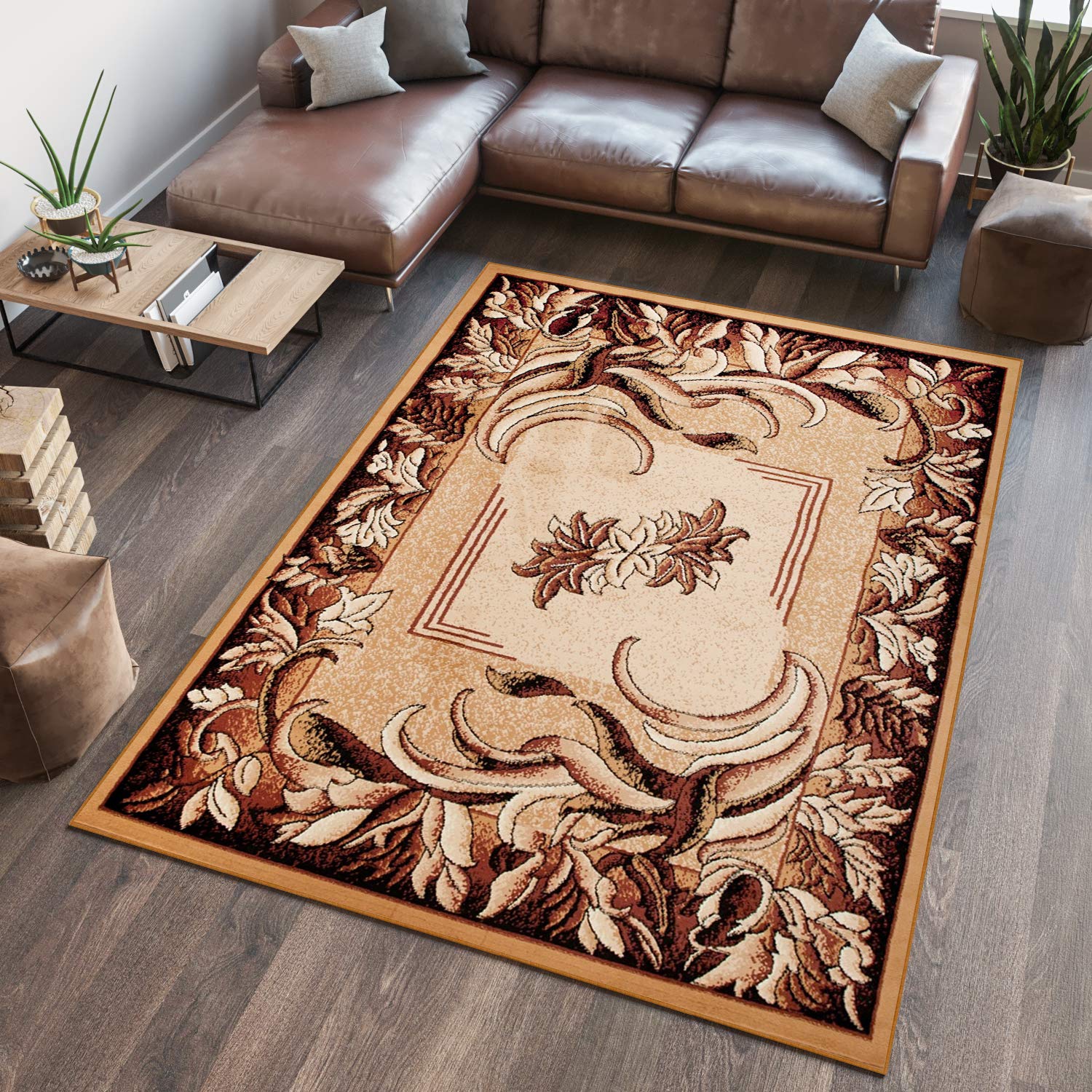 Tapiso Atlas dywan z krótkim włosiem, nowoczesny, do salonu, sypialni, wzór kwiatowy, jesień, liście, melanż, beżowy, brązowy, Ökotex 160 x 220 cm