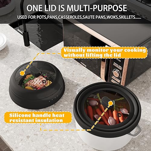 Miniatura 8 de Cubierta para salpicaduras de microondas, cubierta plegable de silicona para placa de microondas con vidrio para tapa protectora de salpicaduras de