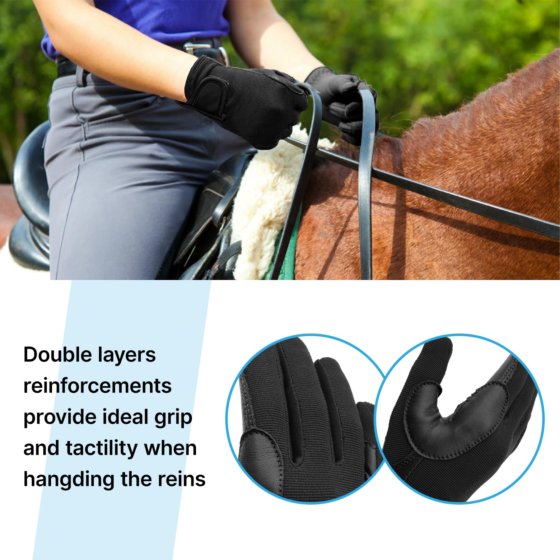 Thapower Guantes de equitación de cuero para niños, guantes de equitación para niños y jóvenes