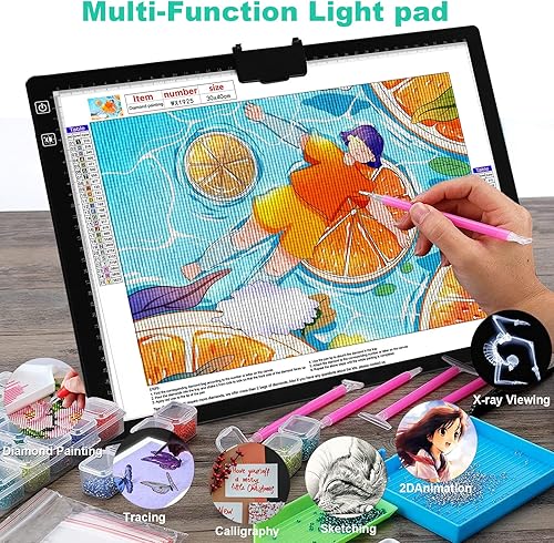 Vista 24 de TSOCOS Almohadilla de luz recargable A3, tablero de luz de pintura de diamante súper brillante, caja de luz portátil con pilas, 3 colores, 6 niveles