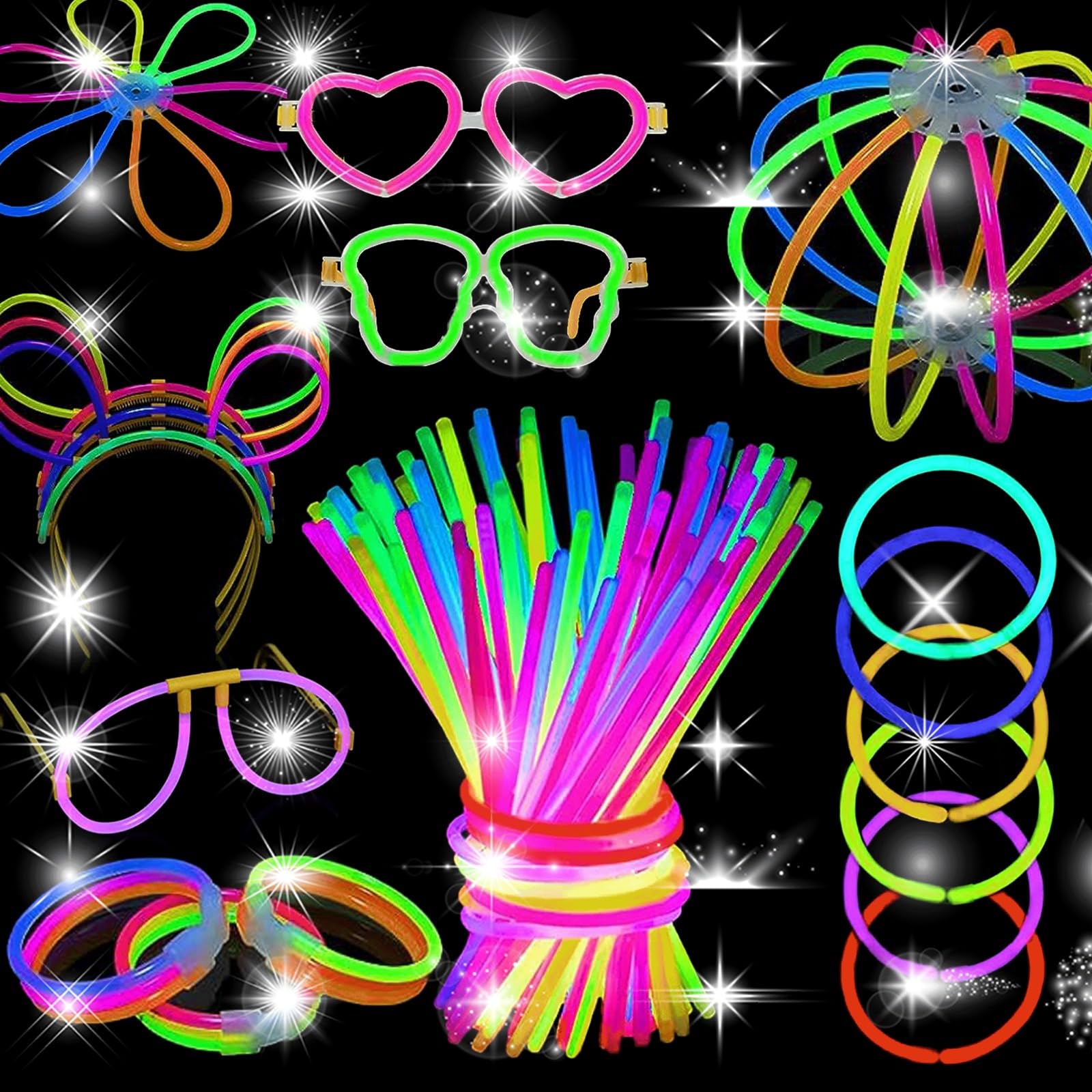 lumous rola Glow Sticks Bulk Party Supplies - Glow in The Dark Fun Party Pack with 8" Glowsticks and Connectors for Bracelets and Necklaces for Adults (200 Glow Sticks with 200 Connectors)