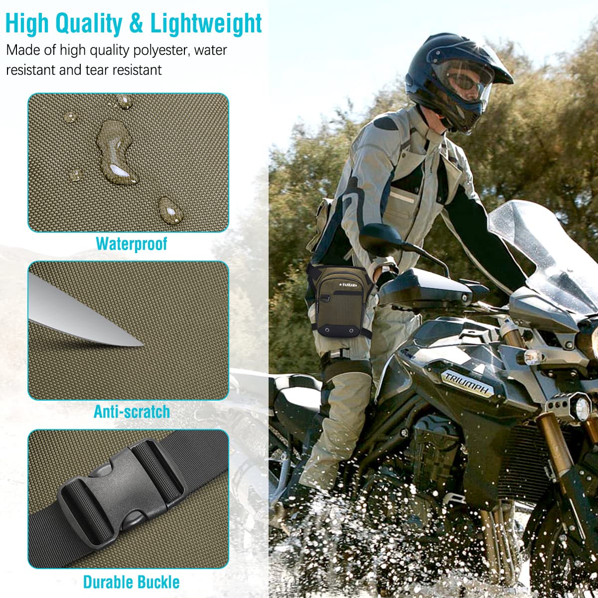 Faneam Borsa da Gamba Moto Impermeabile Marsupio Sportivo Borsa da Gamba Tattica Multifunzionale Marsupio Cosciale Uomo Donna per Ciclismo Escursionismo Campeggio Arrampicata