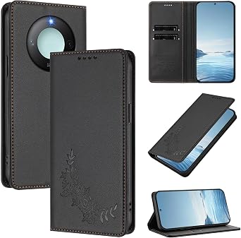Cover Compatible with Honor X9c Smart 5G,Compatible with Honor X60 5G RFID BlockingCard Holder Wallet Magnetic Closure Flip Stand Phone Case Black