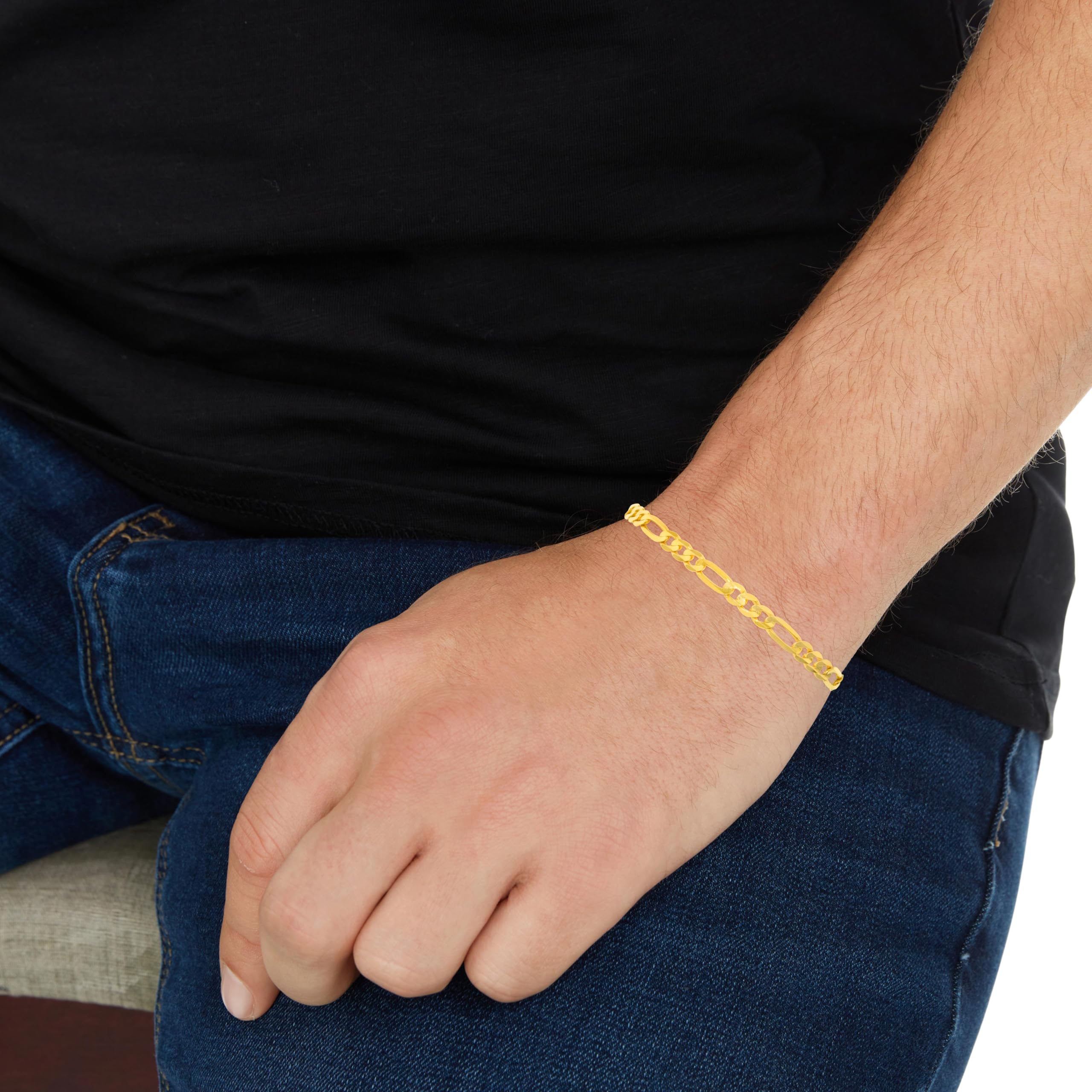 Floreo 14k Yellow or White Gold 4.5mm Solid Figaro Chain Bracelet or Anklet - Foto 4 di 9