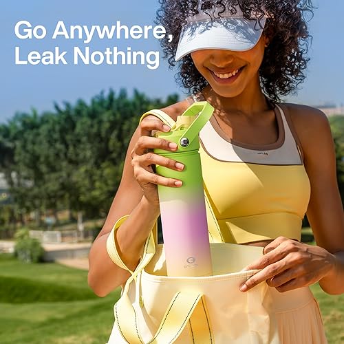 Miniatura 861 de ENCOOL Botella de agua aislada con popote, de acero inoxidable, a prueba de fugas, sin BPA, al vacío de doble pared que se mantiene fría durante 24