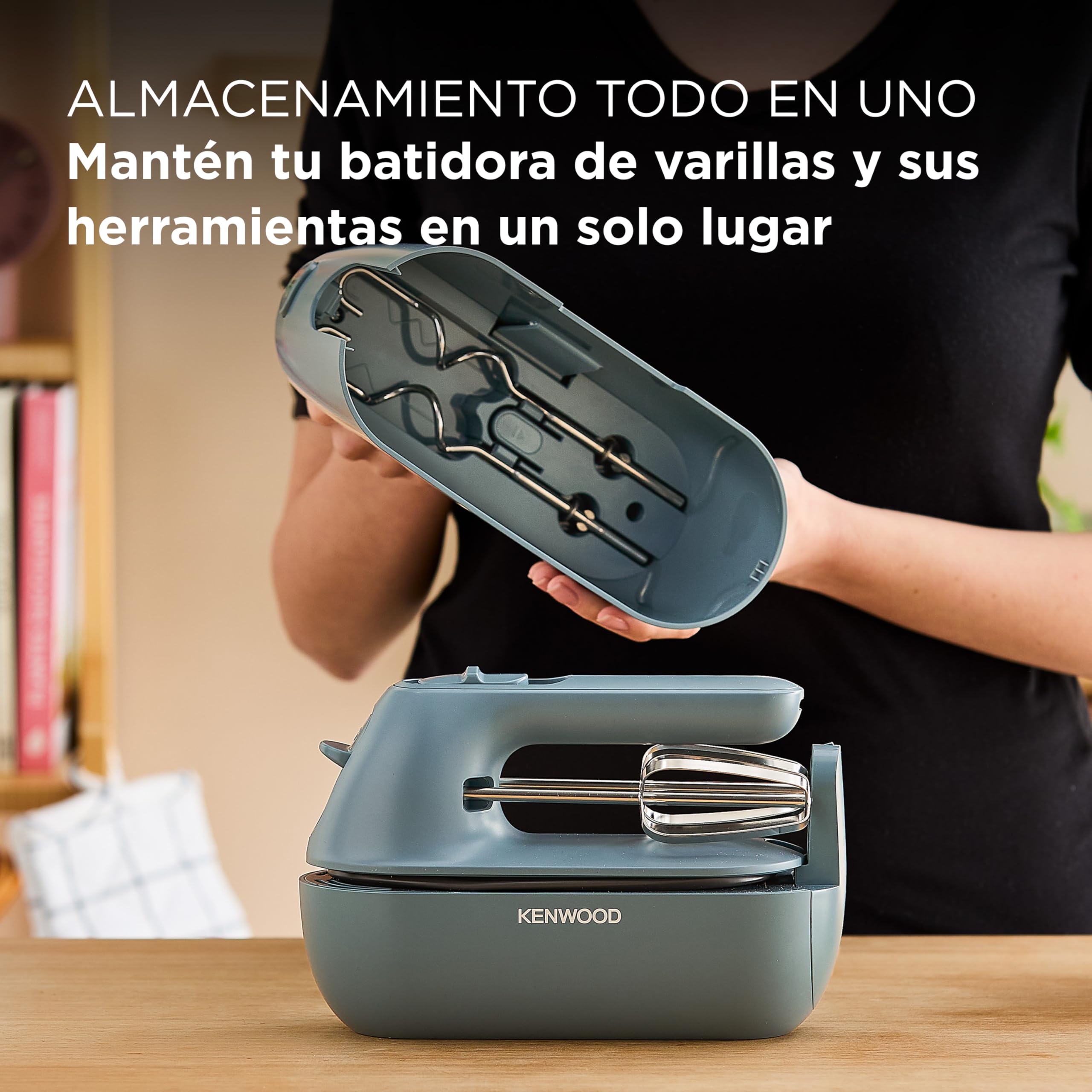 Kenwood QuickMix Go HMP40.000GY, Batidora de Varillas Eléctrica con Funda Integrada, Varillas y Ganchos de Amasar en Acero Inoxidable, 5 Velocidades, Hecho con Plástico Reciclado, 350W, Azul Tormenta