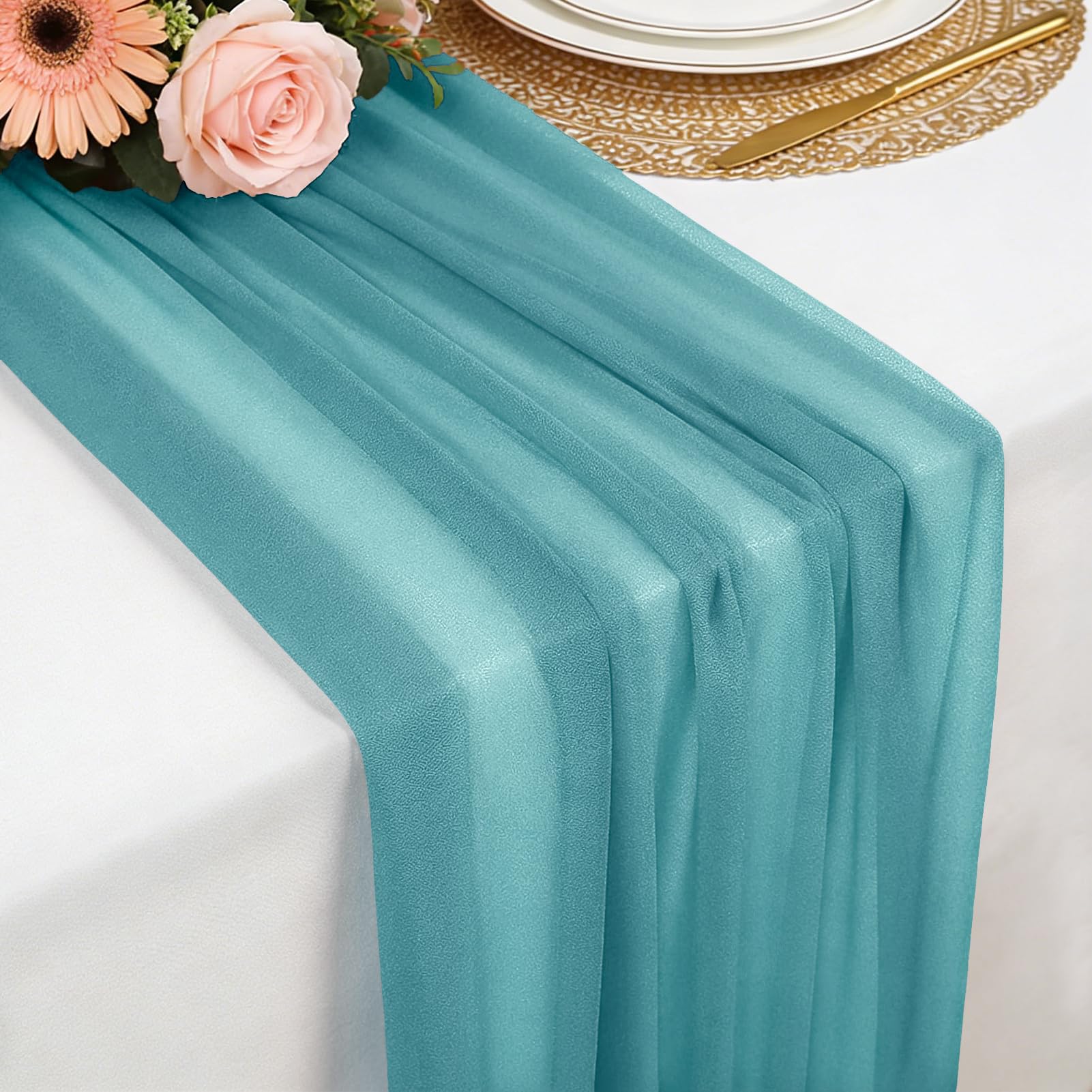 Chiffon Table Runner Gray Blue, 77 x 300 cm Soft and Comfortable Table Runner for Boho Wedding, Party, Baptism Decor, Baby Shower, Bridal Shower Kitchen Table Decoration โ image 1