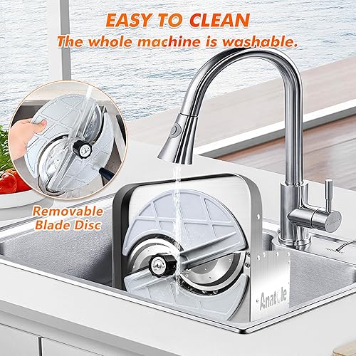 Miniatura 5 de Anatole Cortador de verduras comercial de acero inoxidable de 0-0.4 pulgadas de grosor, ajustable, manual, cortador de frutas para tomate, cebolla,