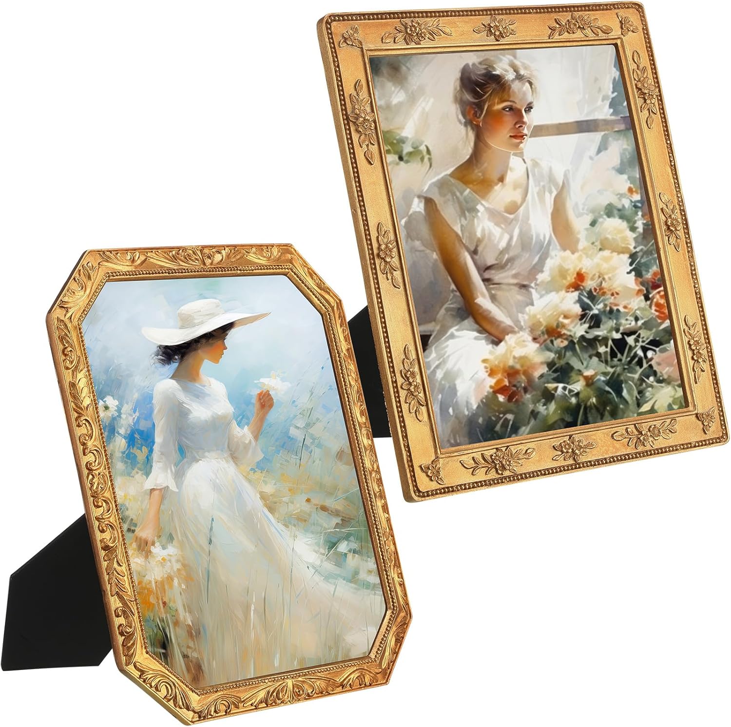 Chunful 2 Pcs Gold Picture Frames Vintage Antique Ornate Resin Photo Frames with Acrylic Front for Wall Hanging and Tabletop Photo Display Home Decor Wedding Favors(8 x 10 Inch,Stylish)
