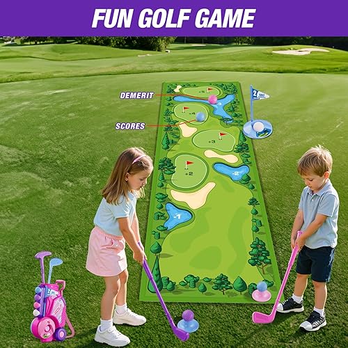 Miniatura 3 de Juego de Golf para Niños Pequeños de 2-4 Años, Club de Golf para Niños con 8 Pelotas, 4 Palos de Plástico, Tapete de Putting, Marcador, Bolsa de