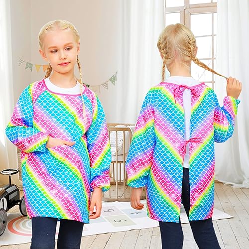 Miniatura 3 de Sylfairy Batas de arte para niños para pintar, delantales impermeables para artistas, arcoíris, unicornio, delantal para niños