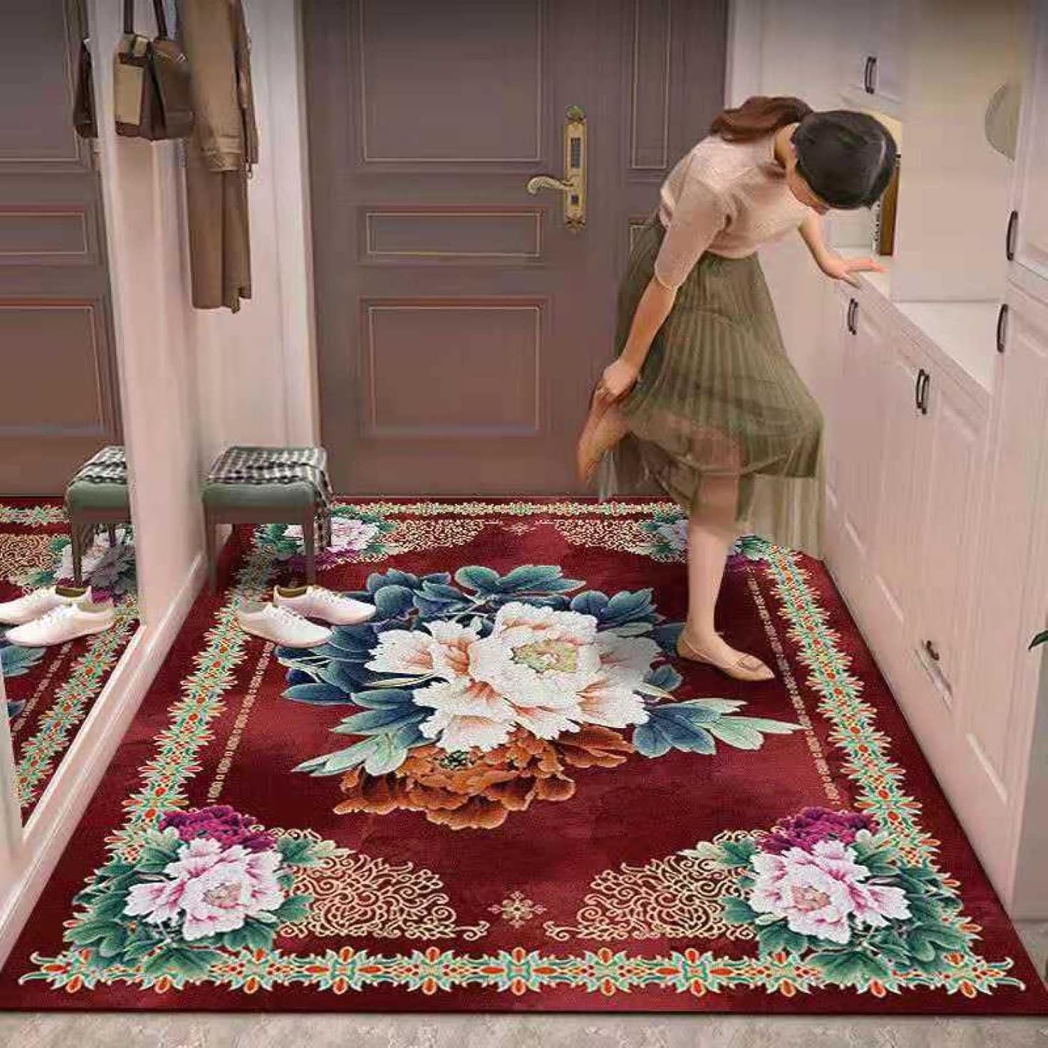 玄関マット 屋外 室内 おしゃれ 北欧 泥落とし 洗える かわいい 風水 大判 50×80cm 60×90cm 無地 滑り止め付き 泥除け 砂落とし  業務用 家庭用 丸洗い ドアマット 店舗 飲食店 オフィス 事務所 大きい 吸水 送料無料 - 【Confis】- プレゼント＆ギフトのギフトモール 玄関マット室内 屋内 げんかんまっと 80*100cm 中華風 おしゃれドアマット 泥落としマット滑り止め 洗える 耐磨耗性 抗菌防