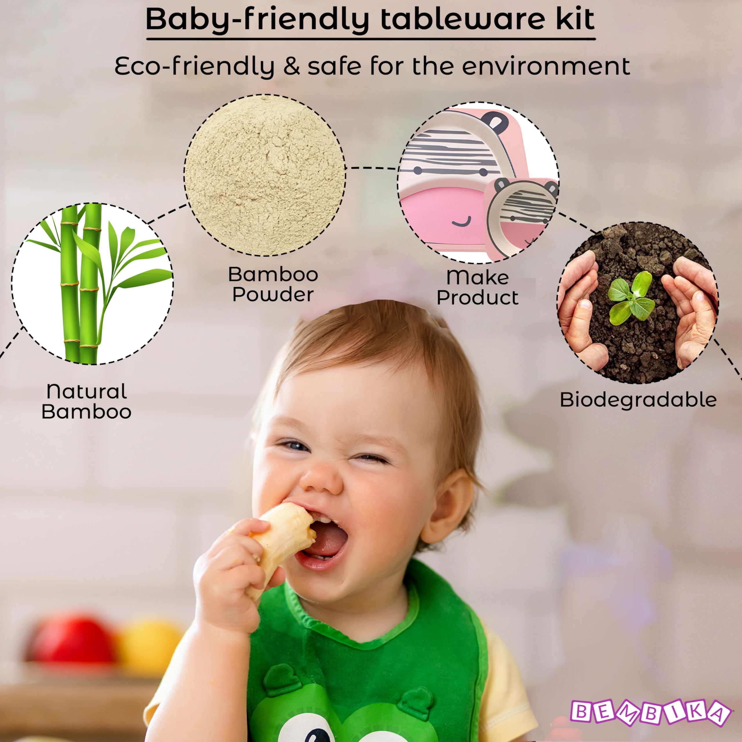 Bembika Baby Self Feeding Essential Baby Dinnerware Bamboo Fibre Dinner Set for Kids for Kids and Toddlers - Pack of 5 (Pink) 2