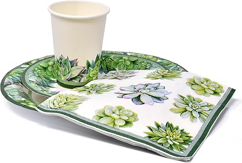 Miniatura 4 de Juego de vajilla desechable de 24 platos de papel de 9 pulgadas, 24 platos de 7 pulgadas, 24 tazas de 9 onzas, 24 servilletas de almuerzo para