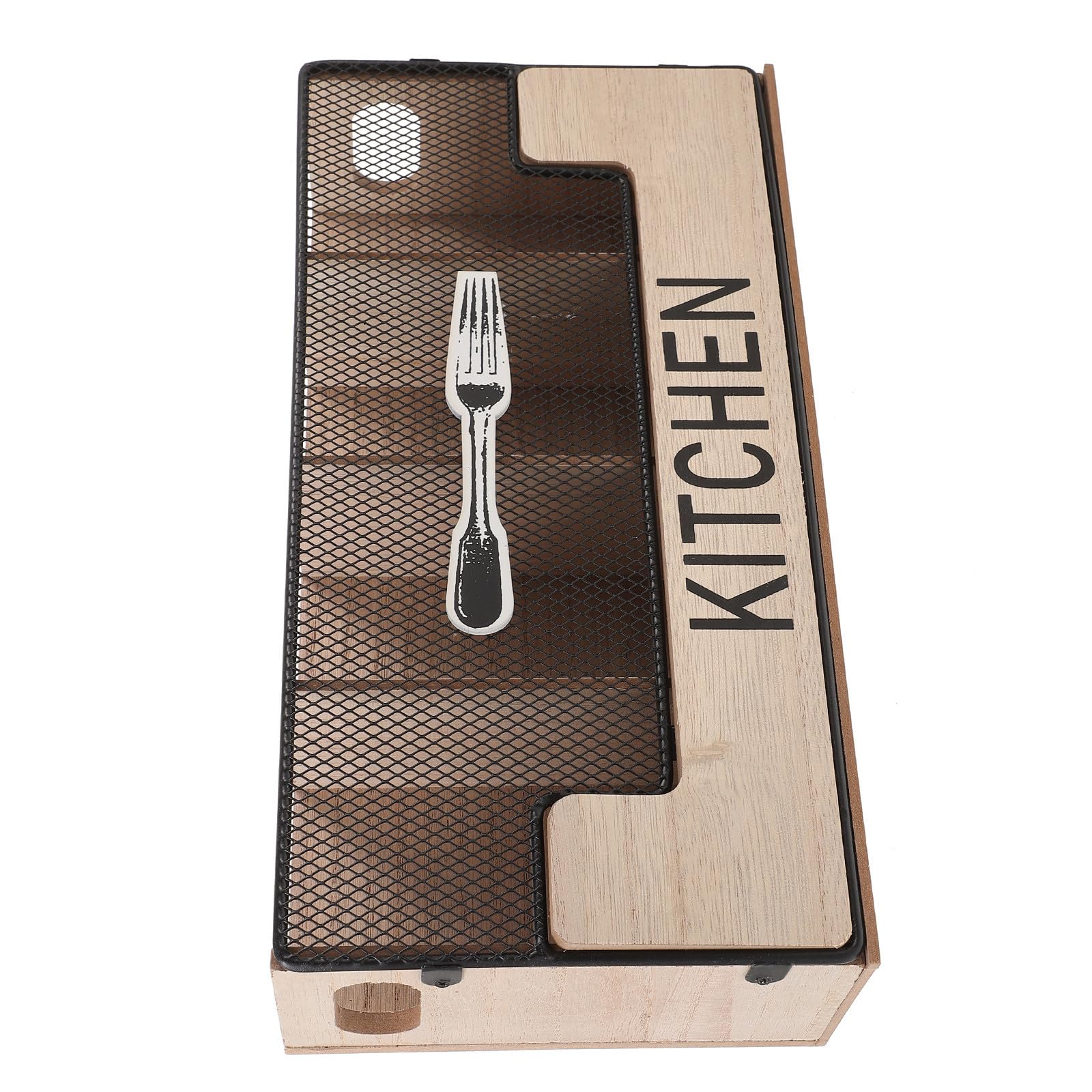 WOONEKY Caja Organizadora de Cubiertos de Encimera Estructura de Malla de Hierro y Madera, Compartimentos Múltiples para Utensilios en Cocinas Domésticas y Comerciales