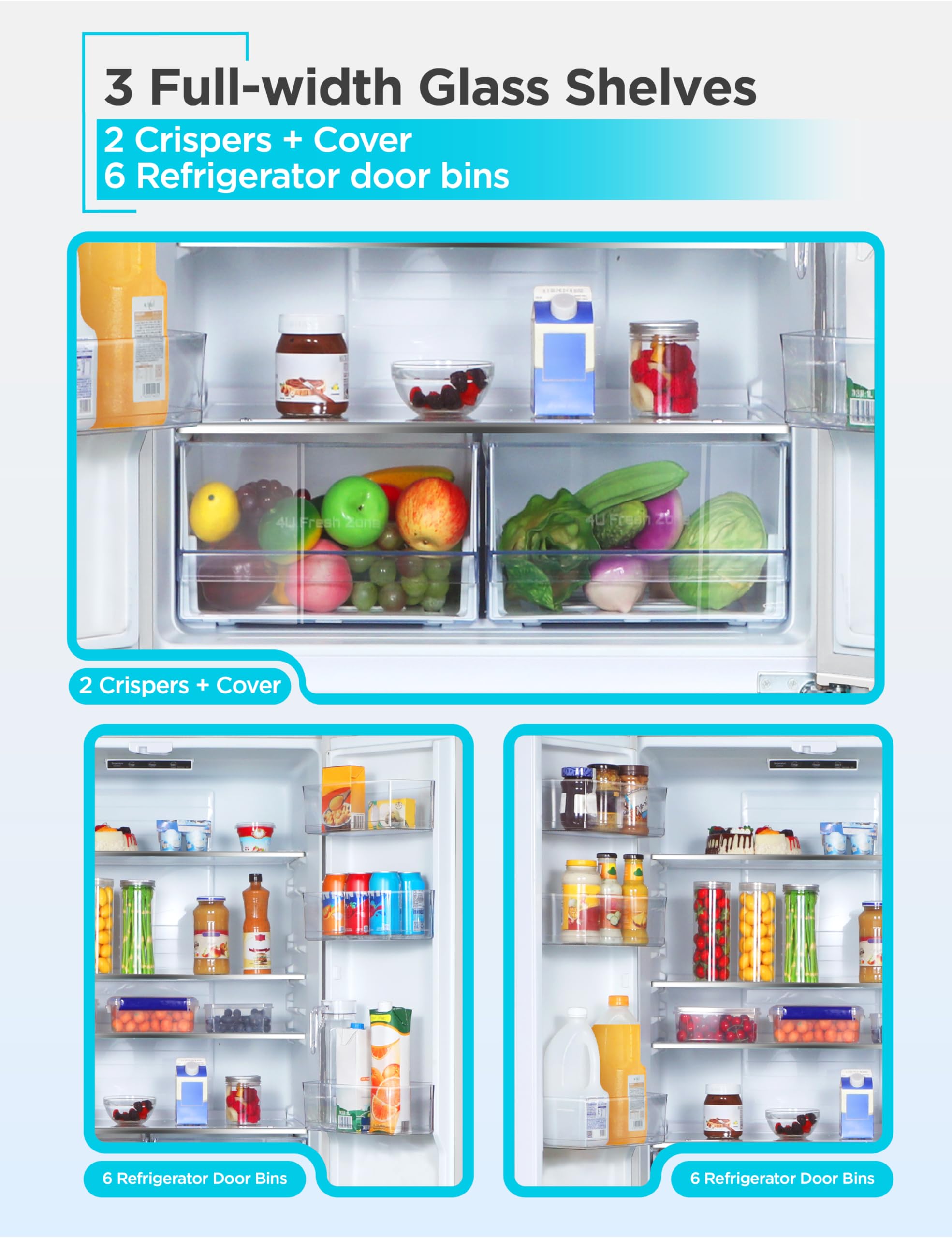 Black+Decker 16 Cu. Ft. French Door Refrigerator With Built-In Ice Maker, Full Size Refrigerator With Bottom Mount Freezer Drawer, Energy Star Certified, White on Fridge.com - View 4