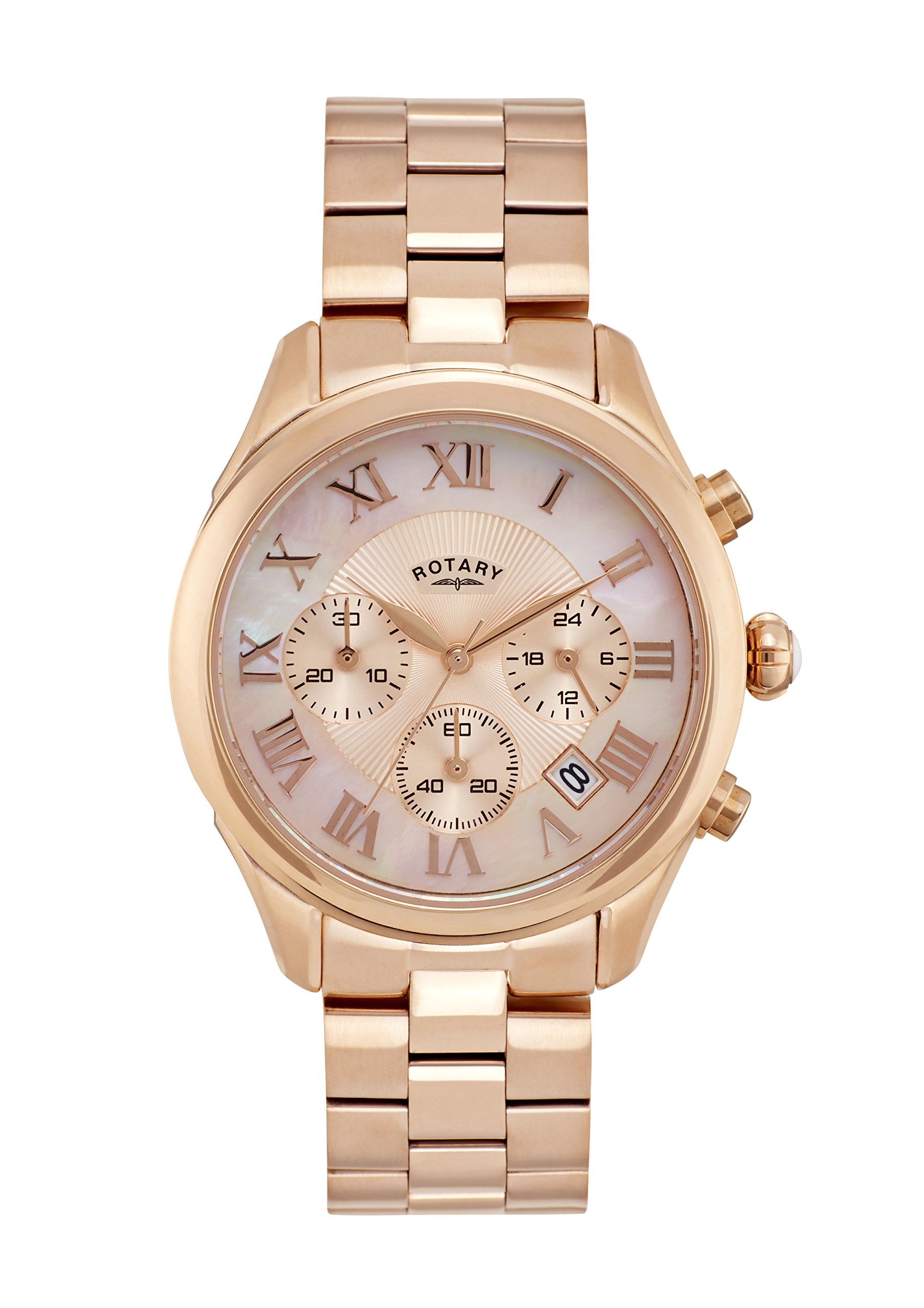 Rotary Womens Chronograph Quartz Watch with Rose Gold Bracelet Strap  LB007/C/25