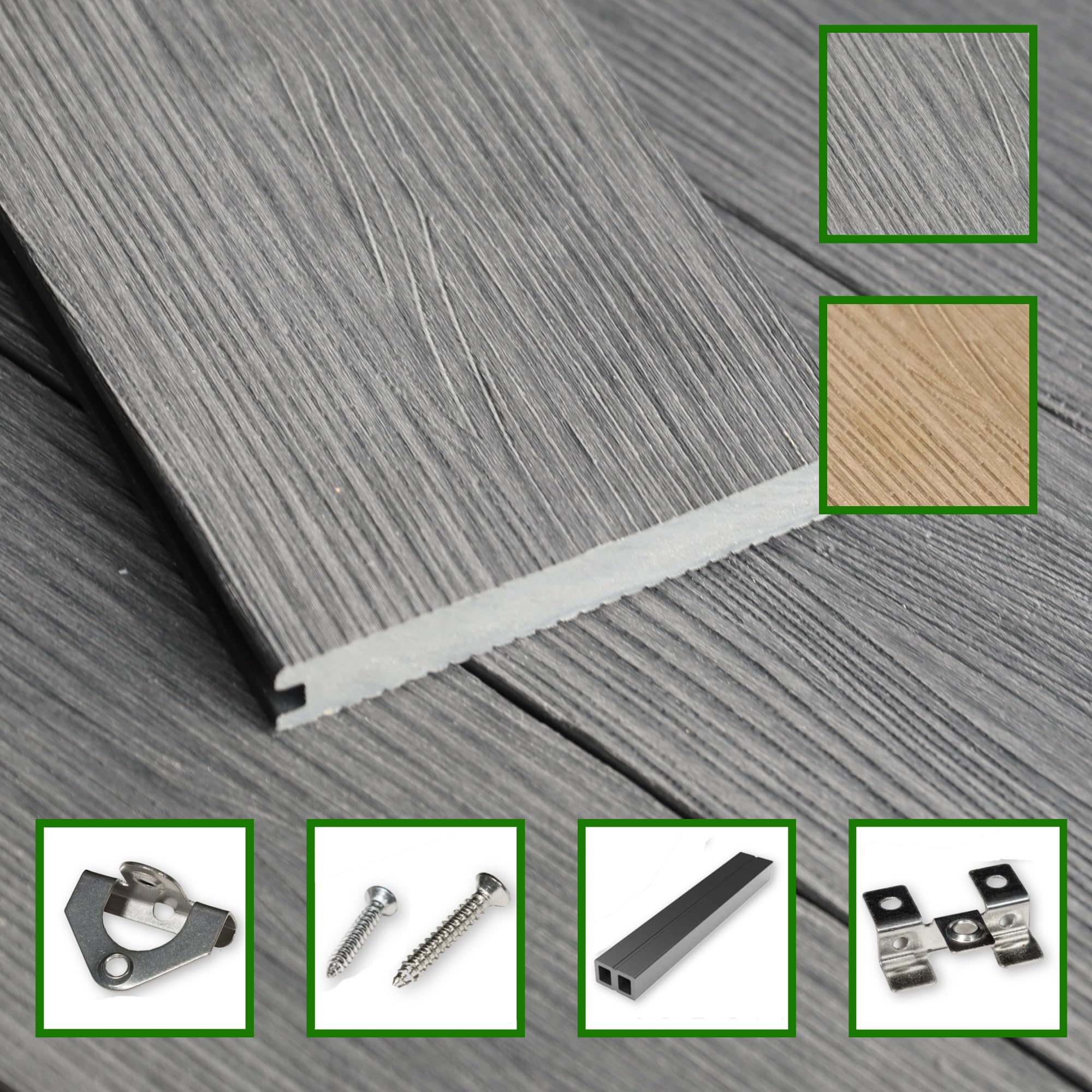 "WPC Massivdielen Komplettset - Langlebige Terrassen- und Gartenbeläge in Holzoptik mit einfacher Installation" (Anthrazit, 8 m²)