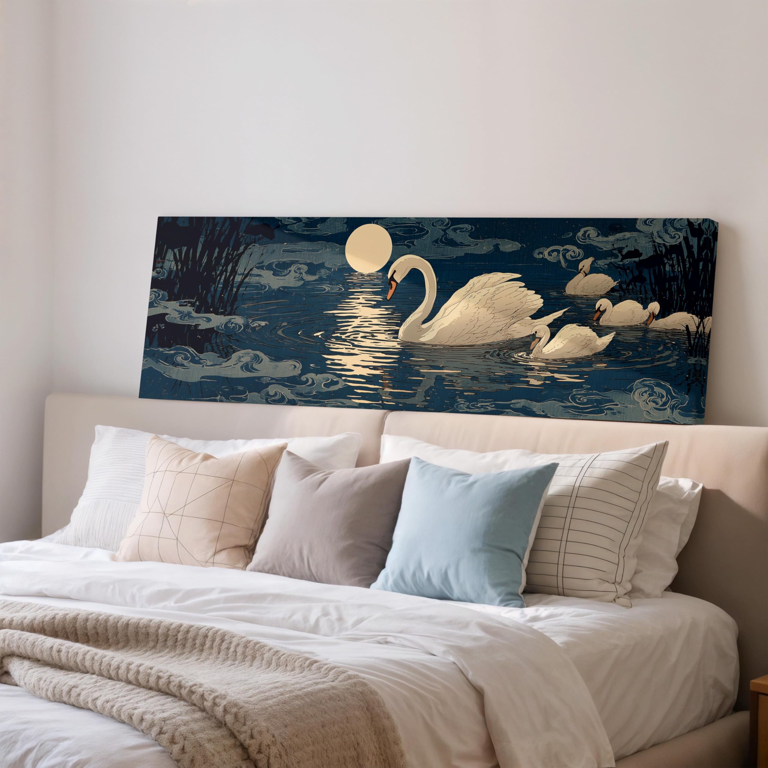Tableau cygne au clair de lune grand format horizontal 70x210 - 8