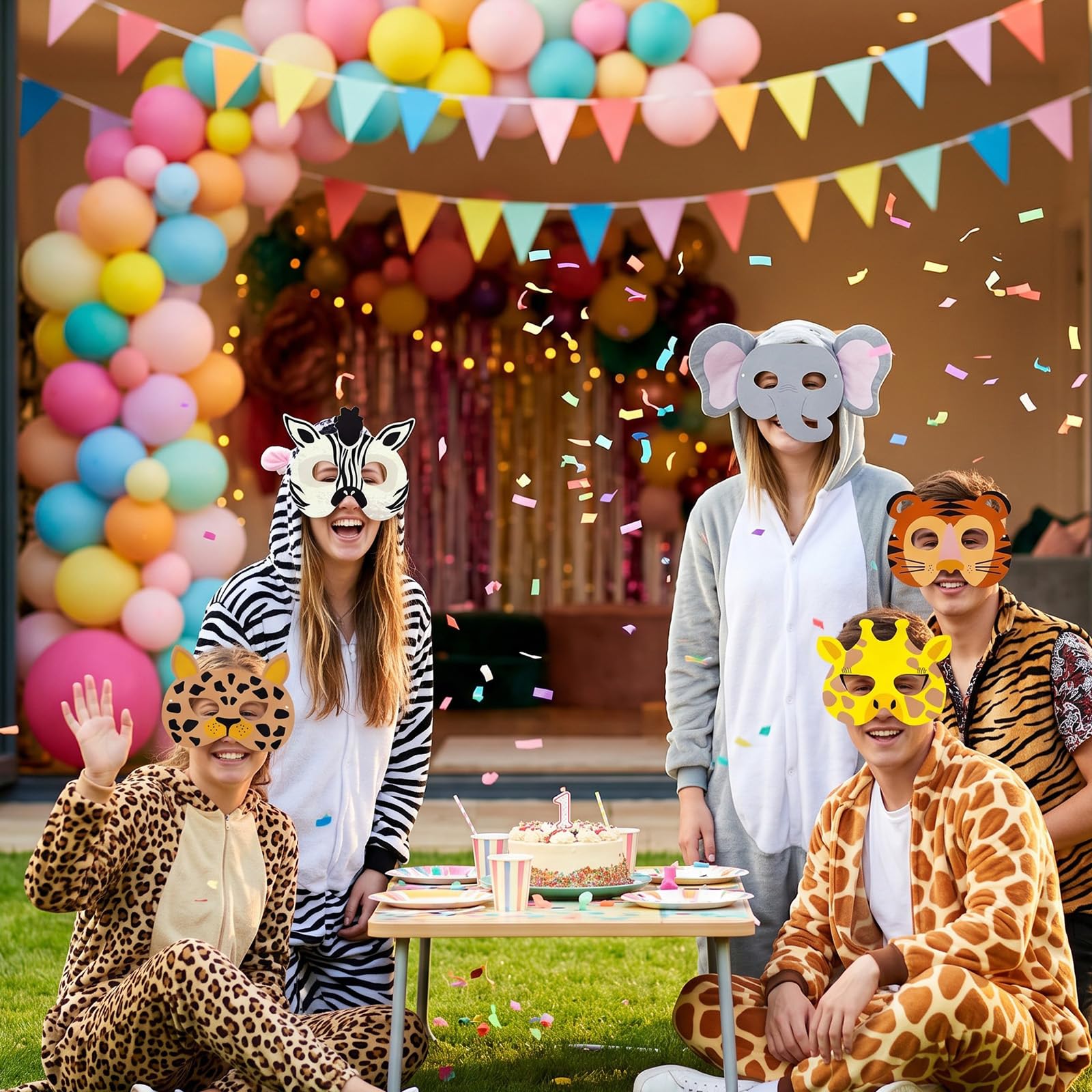 12 masek zwierzęcych dla dzieci, dżungla, zoo, maska Cosplay dla dzieci, urodziny, tematyka, dekoracja, rekwizyty, akcesoria, 12 sztuk