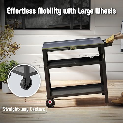 Miniatura 7 de Carrito de Parrilla para Exteriores de 31.5"x18" con Superficie de Acero Inoxidable, Mesa de Parrilla Móvil con Estante para Condimentos y Soporte