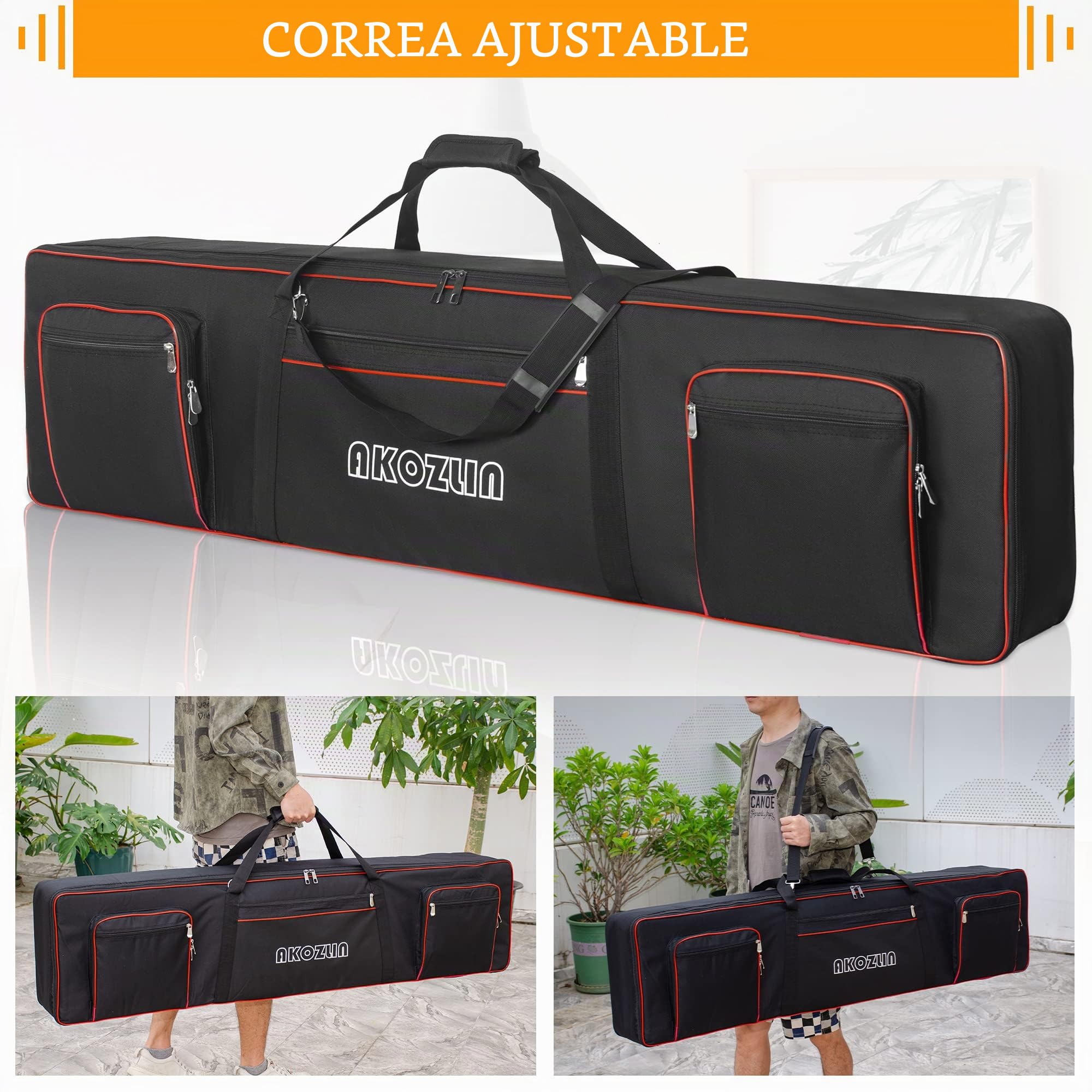 AKOZLIN 49/61/76/88 Slim / 88 Key Keyboard Case Electric Piano Keyboard Bag Portable Keyboard Gig Bag 600D Oxford Cloth with Adjustable Straps and 5-Pocket for Keyboard Accessaries