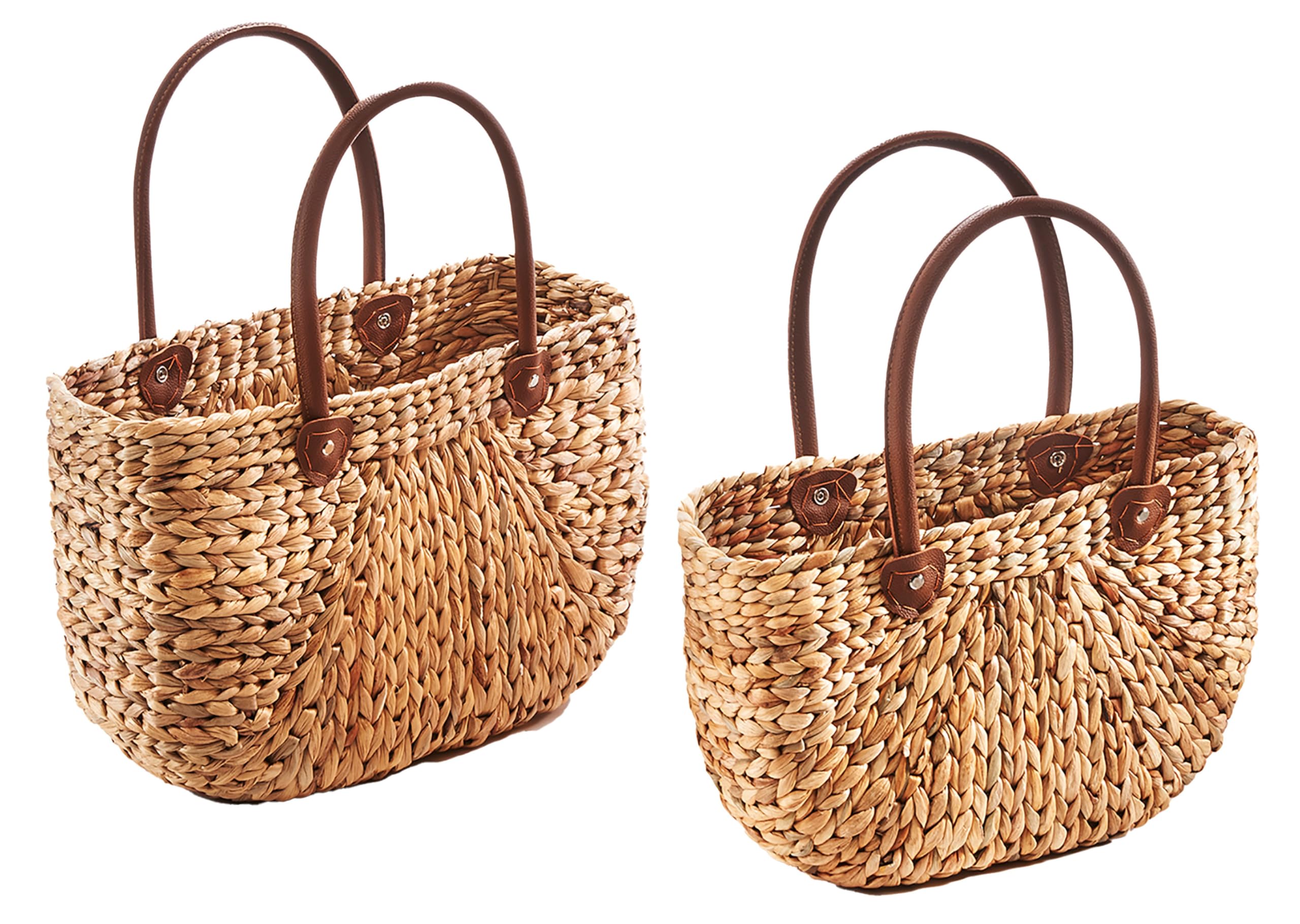 Kobolo 2er Set Taschen aus Wasserhyazinthe große geflochtene Shopper mit
