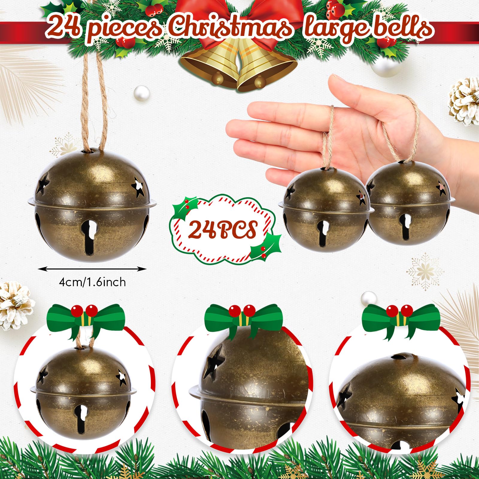 Amazon.co.jp: Zubebe クリスマスベル ジングルベル Lサイズ 2.5インチ