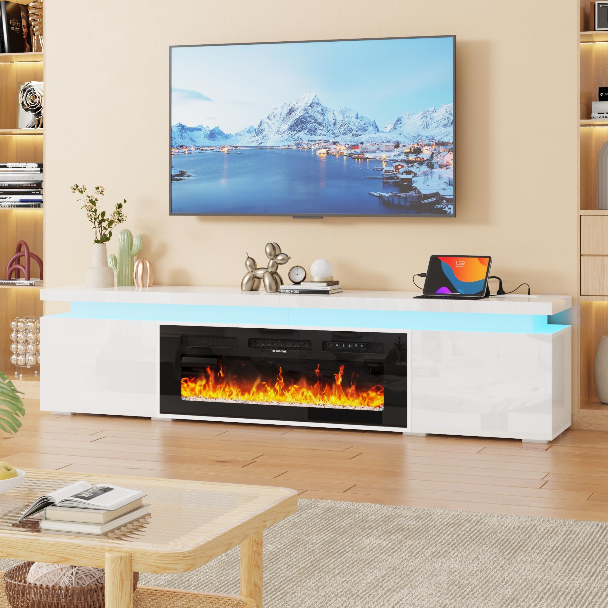 Amazon.com: 83In LED TV Stand with 40In Fireplace for 95In TV