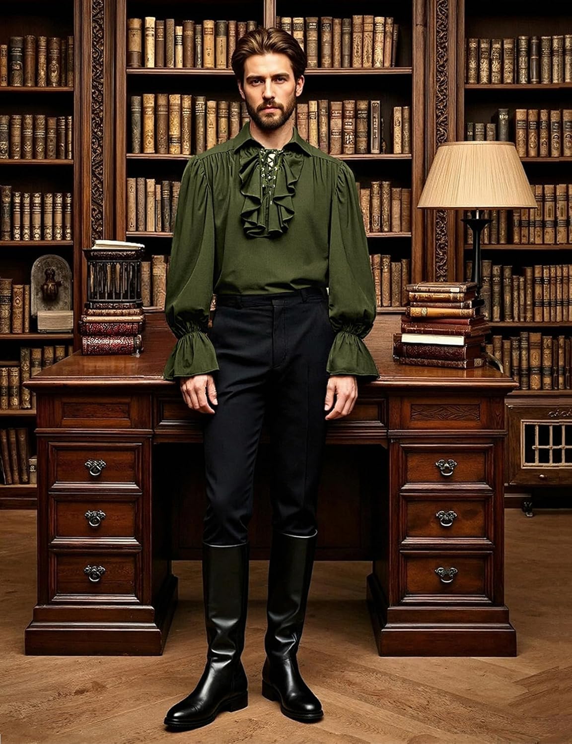 JEMITOP Mens Pirate Vampire Ruffle Shirt Elastic Cuff Poet Victorian Steampunk Renaissance Medieval Cosplay Costume - Image 3