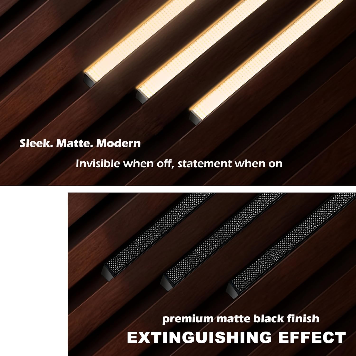 Cefrank LED Slat Wall Lights, 6-Pack 16 Inch Dimmable Cozy Strip Lights with Touch Switch Lumisense Matte Black Finish, 3000K Warm White