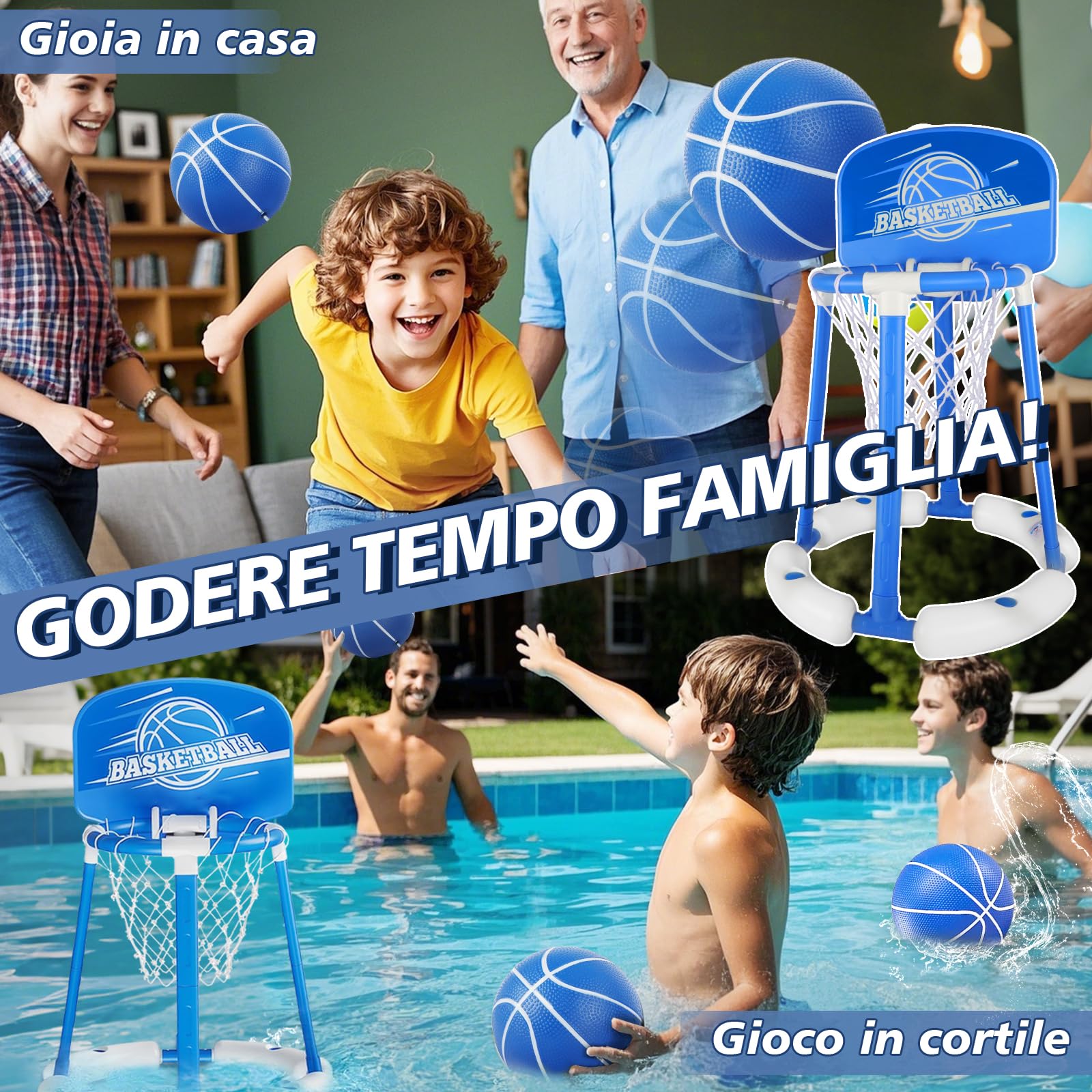 Charmofun Canestro da Basket Galleggiante per Piscina, Pool Basketball con 2 Palloni e Pompa, Giocattolo per Bambini e Adulti
