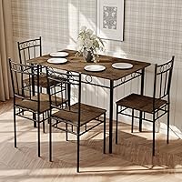 Vista 8 de Juego de mesa de comedor de 5 piezas, mesa de cocina de madera y sillas para espacios pequeños, rincón de desayuno, fácil montaje, negro