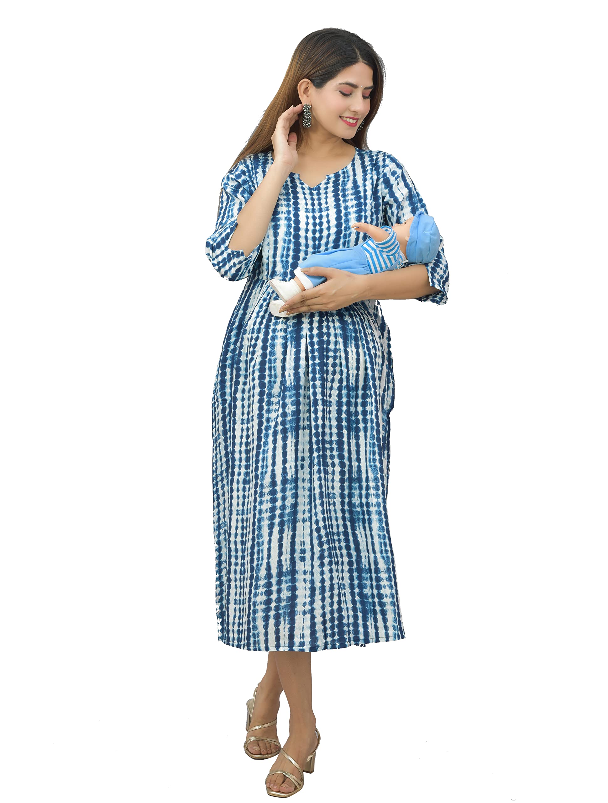 NegenWomen's Rayon Tie Dye Maternity Dress Pregnancy Dress Easy Breast Feeding Breastfeeding Dress Western Dress With Zippers For Nursing Pre And Post Pregnancy