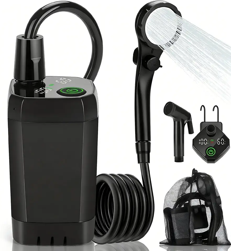 Chuveiro Portátil de Acampamento, Chuveiro Portátil Camping Shower, Chuveiro Portátil para Acampamento com Bomba de 6000Mah, Autonomia de Até 100 Minutos, Visor Led Inteligente e 5 Ângulos Ajustáveis