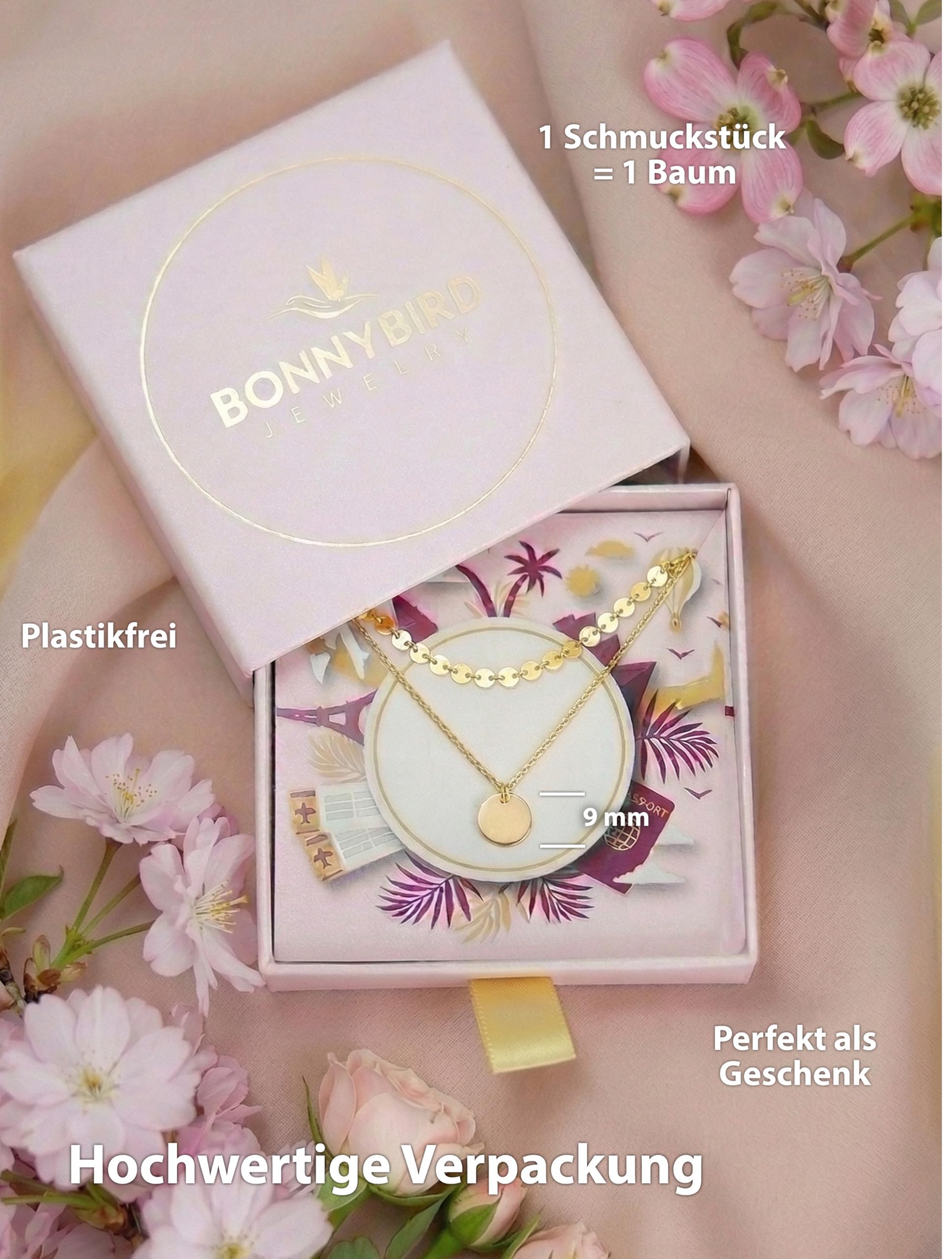 BONNYBIRD® Wasserfeste Edelstahl Boho Halskette Damen in Silber, Gold & Roségold, 100% Wasserfest & Hautverträglich BonnyBoho