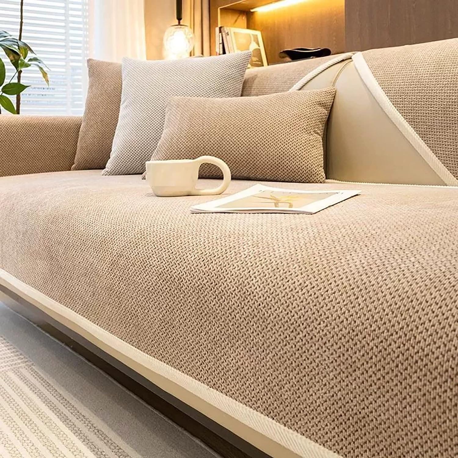 JORTUIO Chenille Sofa Cover,Pet Couch Cover Dogs,Universal Fit 1/2/3/4 Seater L Shape Sectional Sofa Non Slip Furniture Protector, Washable Couch Slipcover for Dogs Pets(Coffee,70x120cm)