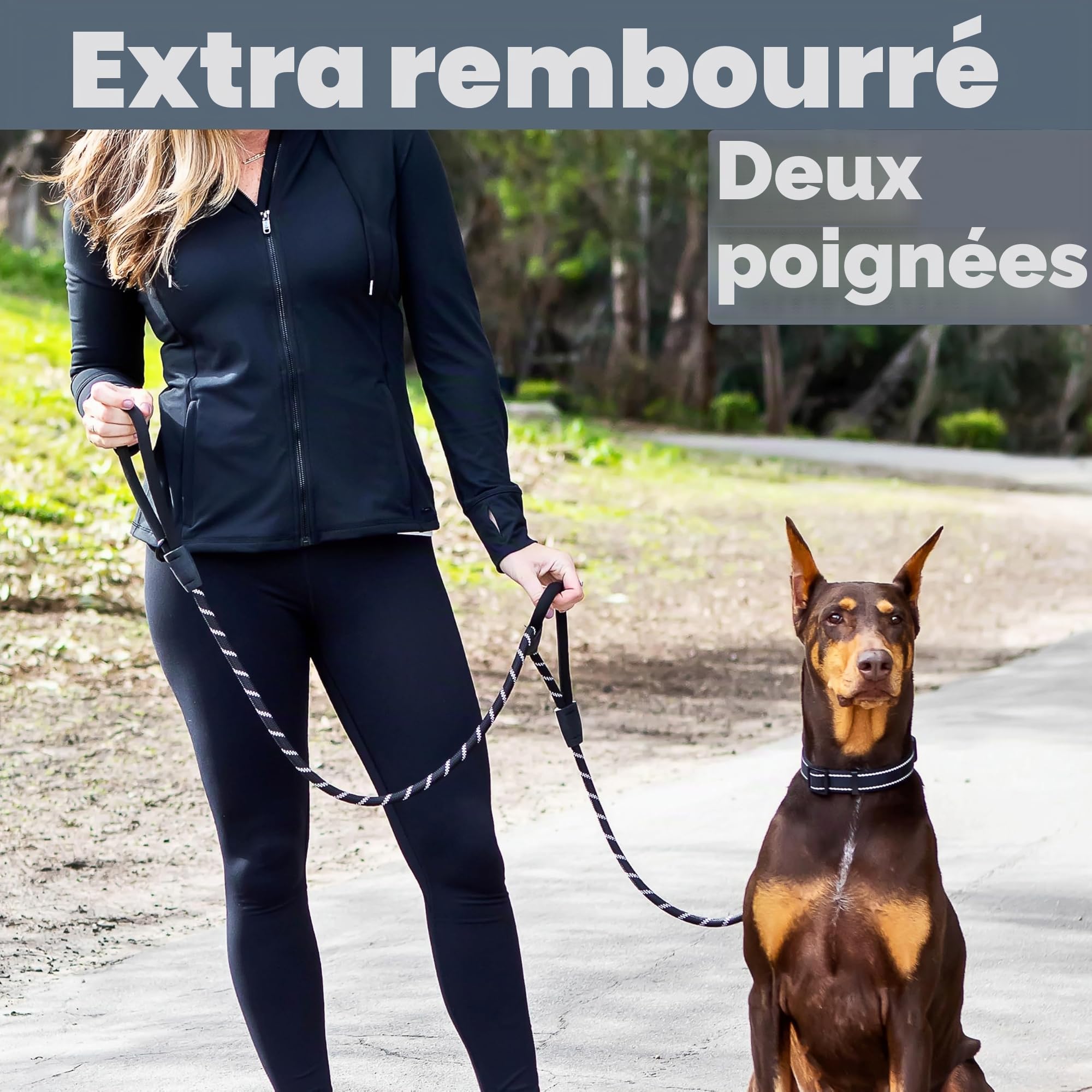 Laisse pour Chien de 1,8 m très résistante, Extra rembourrée, Deux poignées, Mousqueton en métal verrouillable, Pinces en Silicone Durable, Absorption des Chocs, Laisse réfléchissante