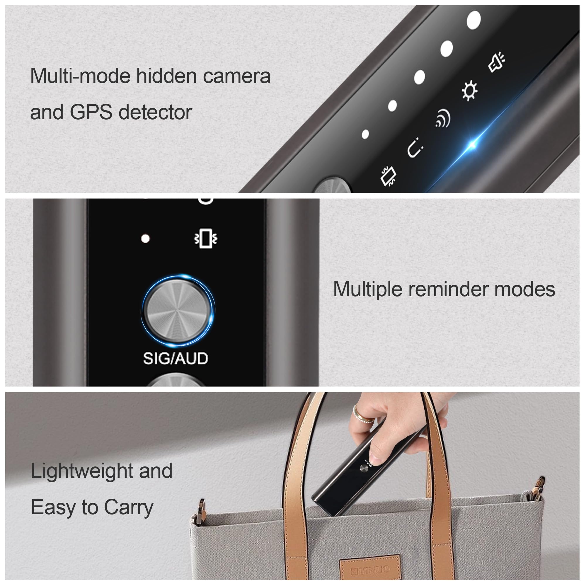 [2025 VER] Detector de dispositivo oculto, detectores de cámara oculta con alarma de sonido de vibración, buscador de cámara con linterna, detector de rastreador GPS para automóvil, detector de 3