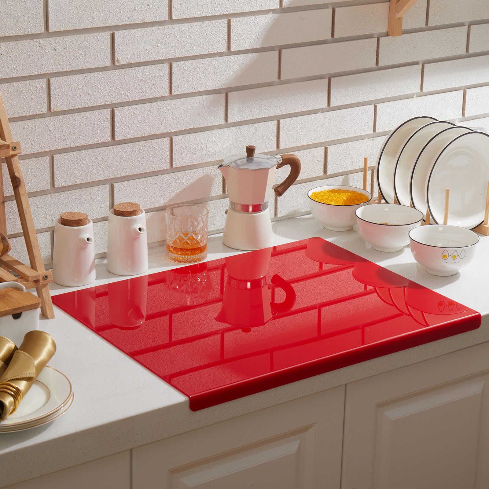 Acrylic Cutting Board for Kitchen Counter Cutting Board with Lip Non Slip Lightweight Acrylic Chopping Board for Countertop Protector Cover Home and Kitchen Gifts (Red,24 x 18 Inch)