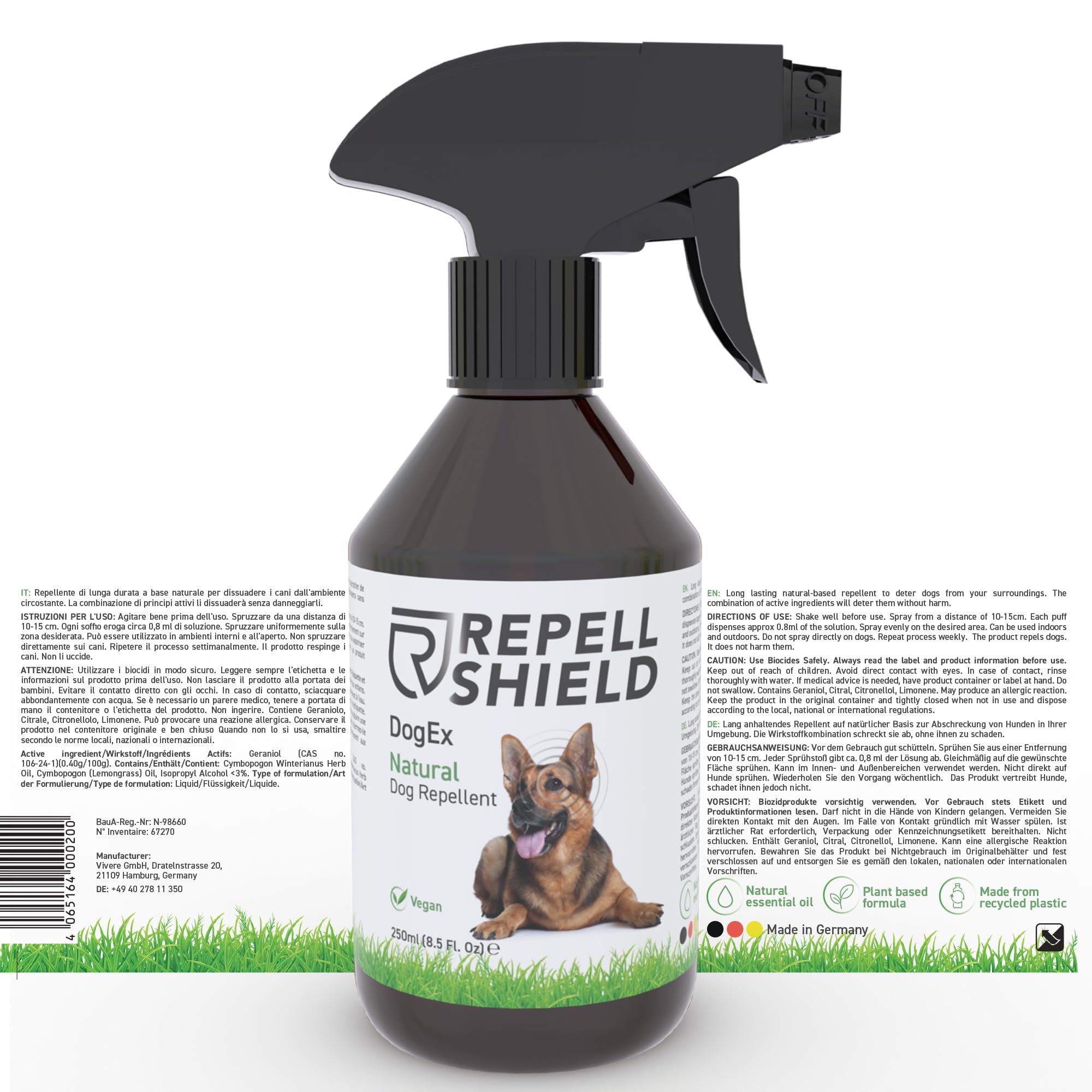 RepellShield Spray Disabituante per Cani 250ml - Repellente Naturale per Cani da Interno ed Esterno - Dissuasore Anti Pipi e Morsi