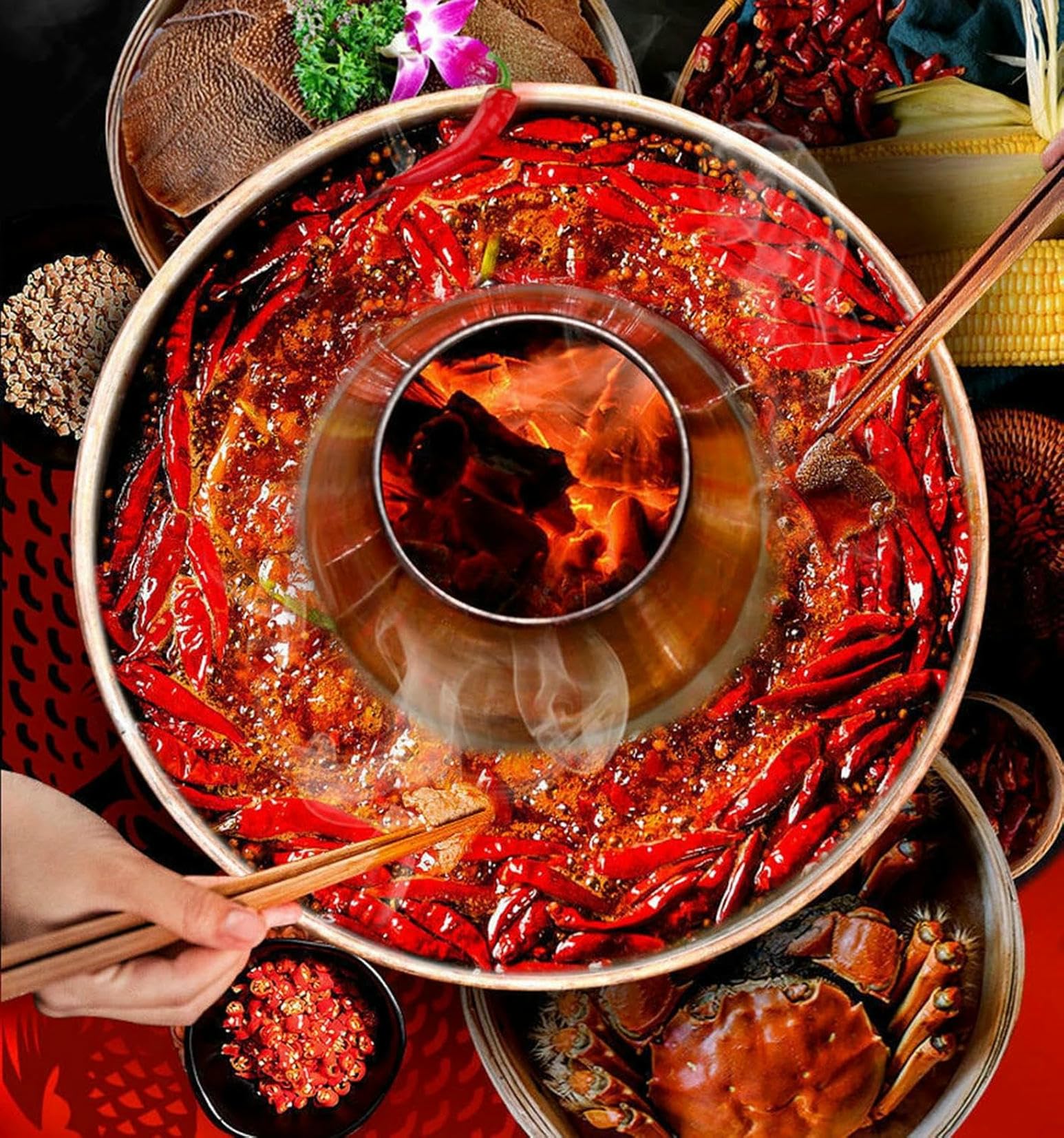 Ensemble de casseroles électriques traditionnelles chinoises en cuivre – Idéal pour la cuisine Shabu, le camping et la maison – Cadeau unique parfait