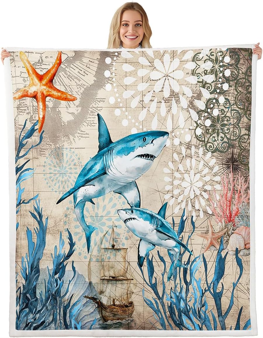 Erosebridal Octopus Plush Sherpa Blanket Ocean Animals Theme Underwater World Coral Fleece Throw Blanket Warm Plush Queen 90"x90", for Kids Boys Girls Adults 3D Printed