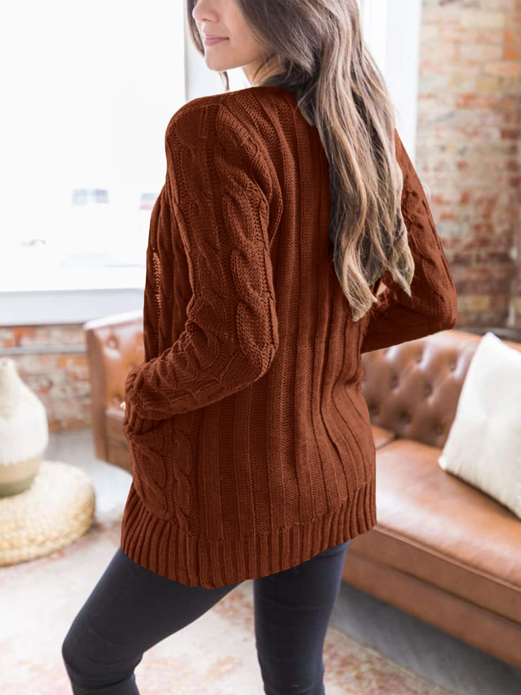 Uusollecy Damen Cardigan Langarm Strickjacke Herbst Winter Casual Strickcardigan Open Front Sweater mit Knopf S-XXL