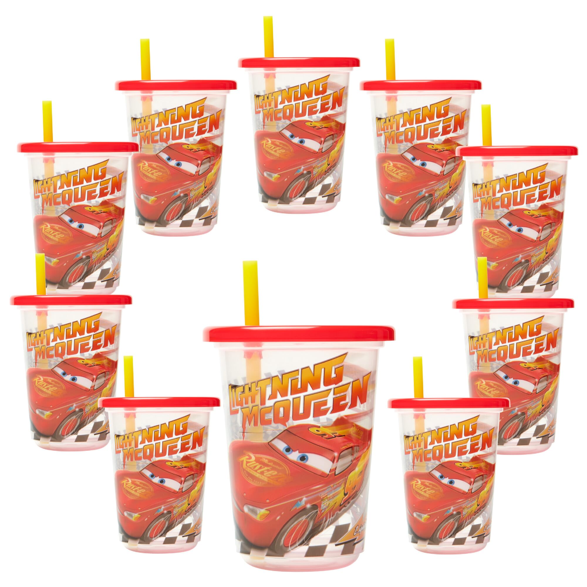 The First Years Cars Take & Toss Toddler Straw Cups Party Pack - Spill Proof Toddler Sippy Cups with Snap-On Lids and Straws - Cars Party Supplies -