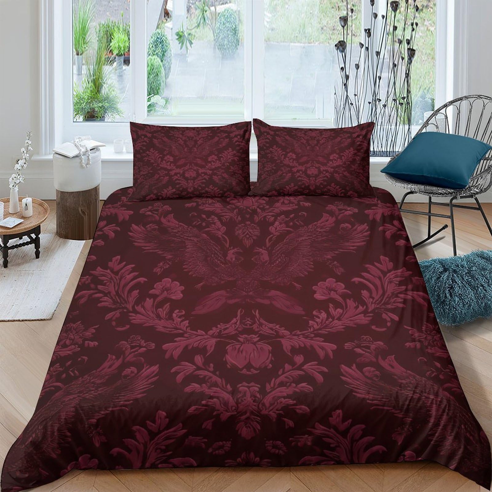 Ctjqhvkz Style-1 3D Printed Baroque Damask Fitted Sheet Microfiber Burgundy Mattress Cover Anti-Slip For Bedroom Guest Room Easy Care Decorative Single（135X200cm）