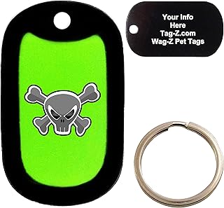 Custom Engraved Pet Tag - Mad Crossbones Skull - Lime Green - Dog Tag - Tag-Z Wag-Z