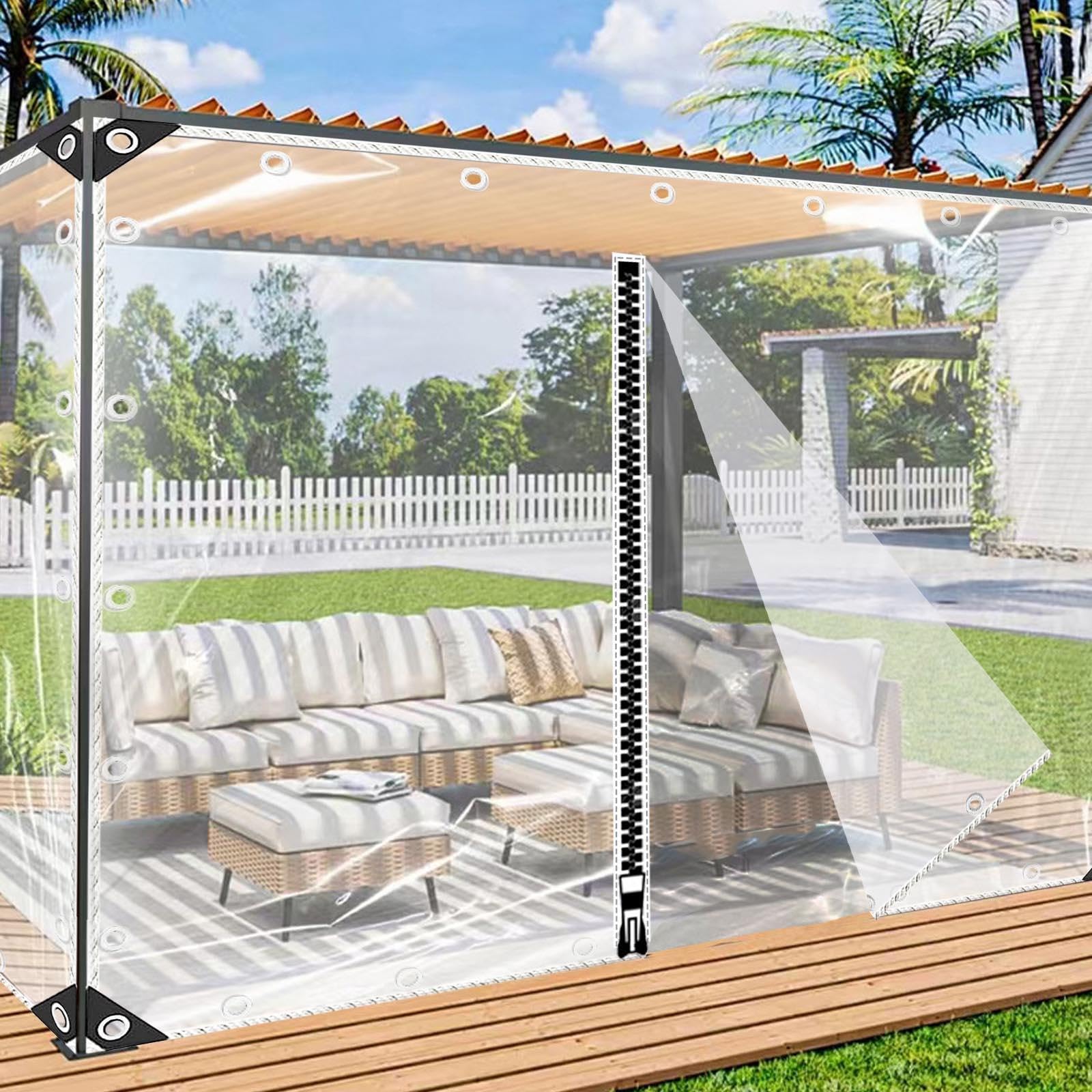 Kgudys Wxh 0.35Mm Pvc Tarpaulin Side Panels,Greenhouse Carport Waterproof Rainproof Clear Tarp,420G/㎡Heavy Duty Waterproof Cover Tarp Sheet, With Zipper/Grommets,-5.6X2.8m/18.4X9.2ft