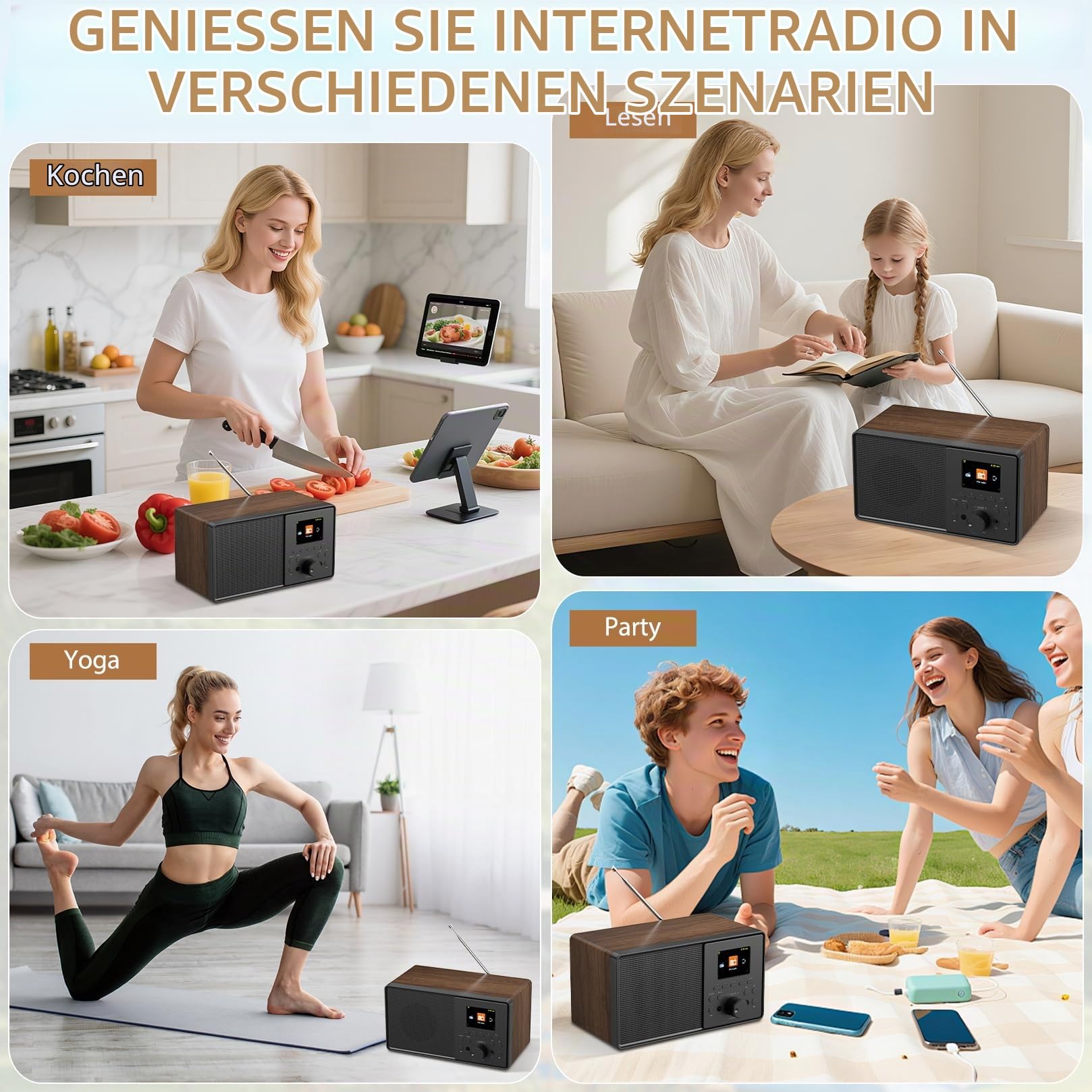 Internetradio WLAN DAB+ Radio mit Bluetooth 5.3 und Farbdisplay | 30.000 Sender, Podcast-Player, USB, AUX, Wecker und Fernbedienung für Küche, Wohnzimmer, Schlafzimmer, Büro und Garten