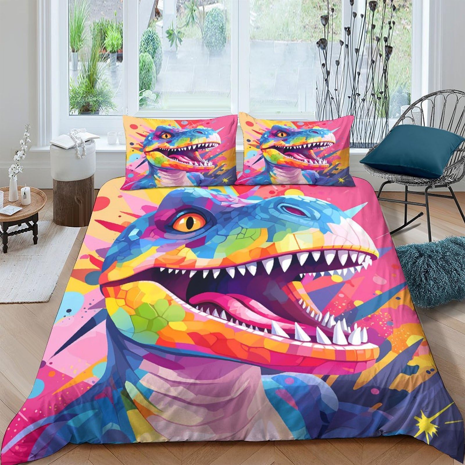Ctjqhvkz Style-7 3D Printed Colorful Dinosaur Fitted Sheet Microfiber Soft Vibrant Jurassic Bed Sheet For Bedroom Dorm Mattress Cover Decor Single（135X200cm）